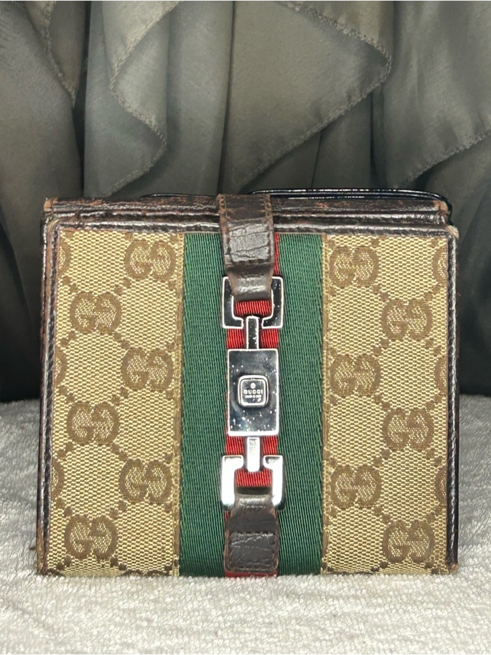 Authentic Gucci Jackie GG Canvas Compact Wallet